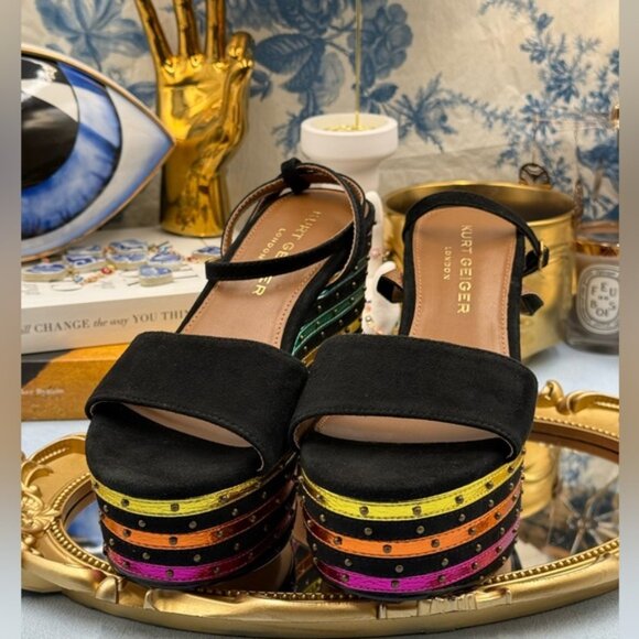 🆕 KURT GEIGER LONDON 🧿 NWOB Shoreditch Rainbow Platform Sandal Sz 36 US 6 - Picture 14 of 16